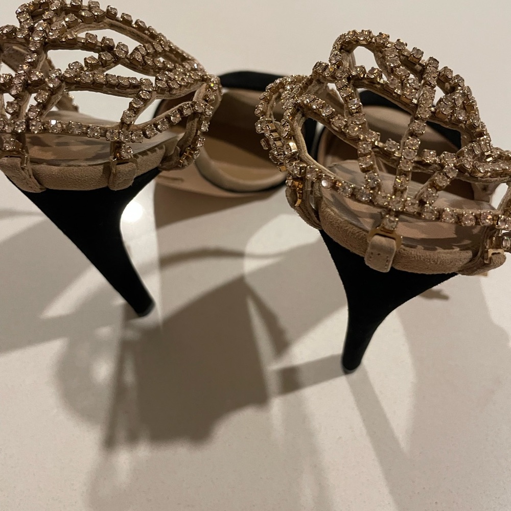 Gucci
Black Suede Crystal Embellished Ankle Strappy Sandals